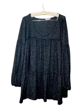 First Love Black With Gray Speck Ruffle Top A-line Flattering 2X